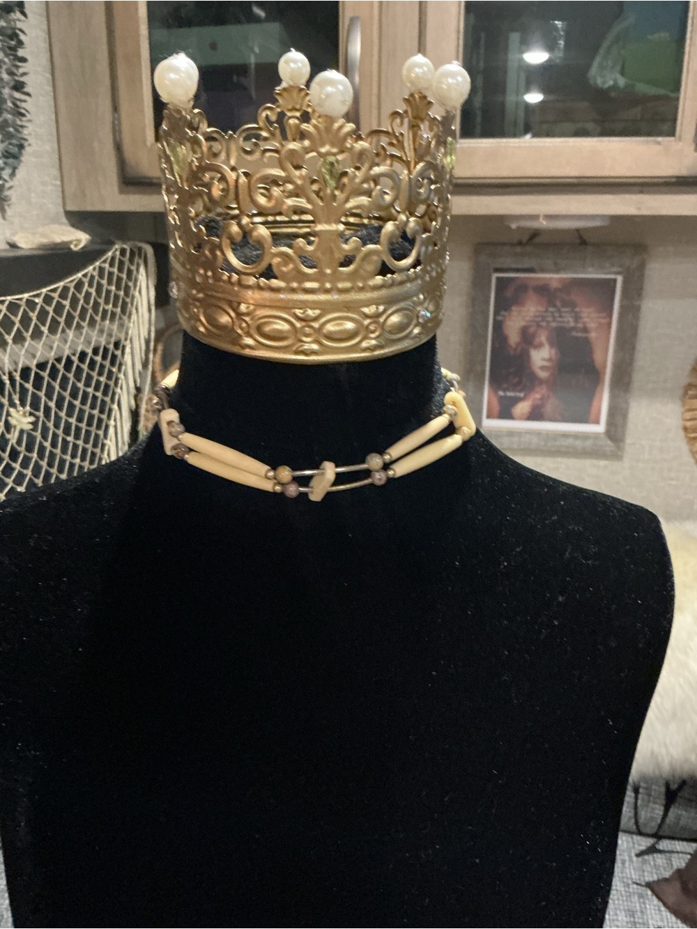 Vintage Buffalo Bone Double Strand Beaded Choker Necklace ( unisex)
